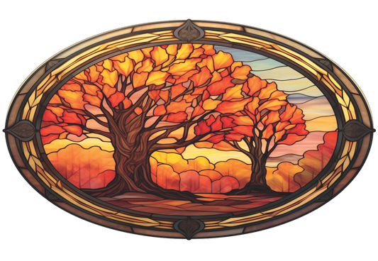 Fall Trees Stained Glass Oval Sign