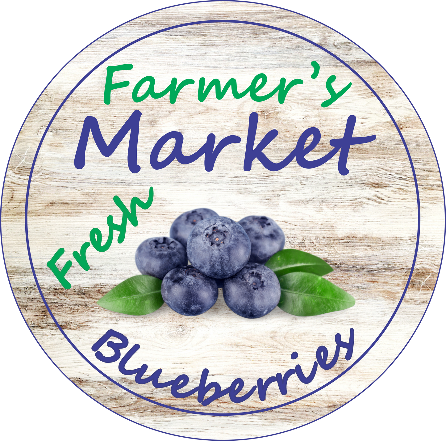 Farmers market blueberries round sign