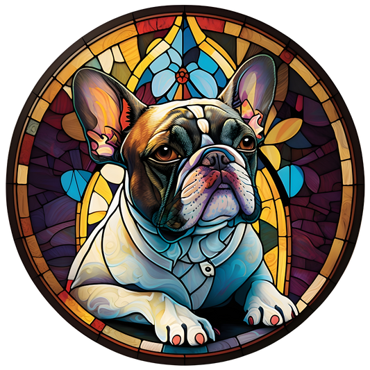 French Bulldog Stained Glass Look Wreath Sign Round