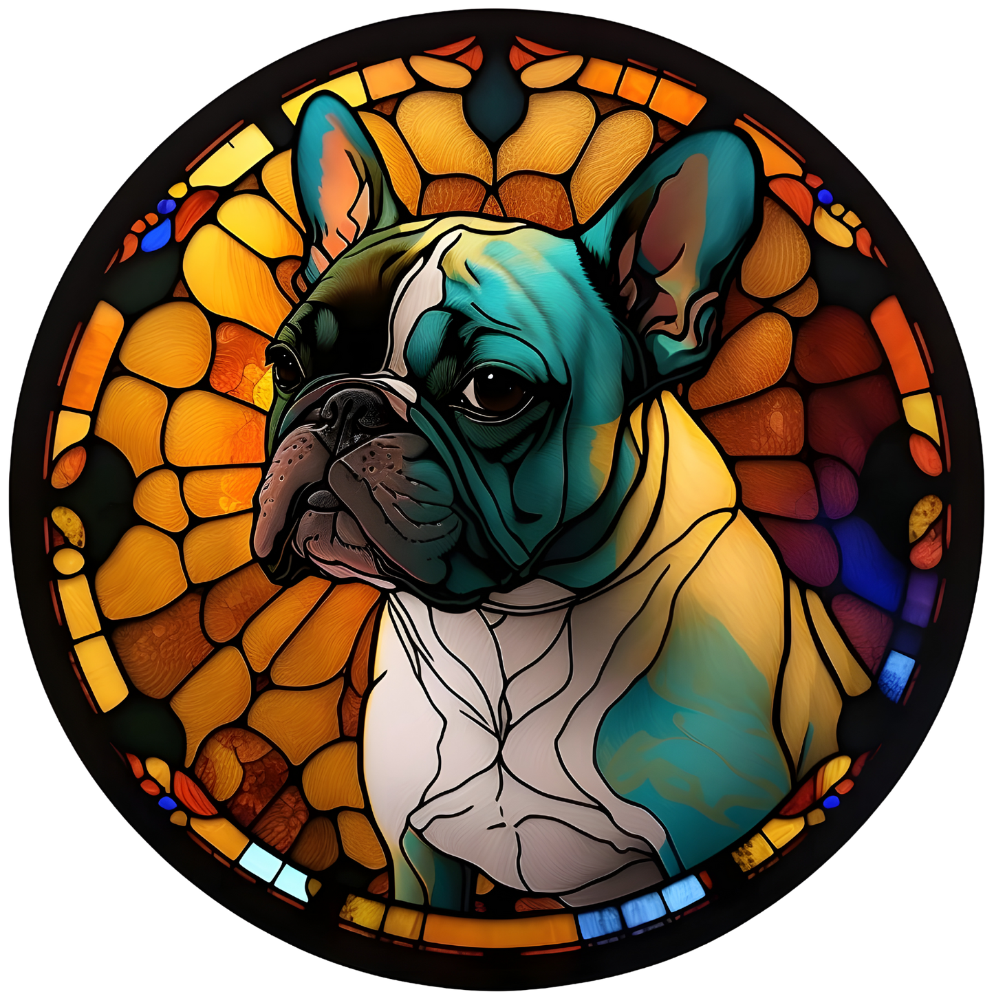 French Bulldog Stained Glass Look Wreath Sign Round