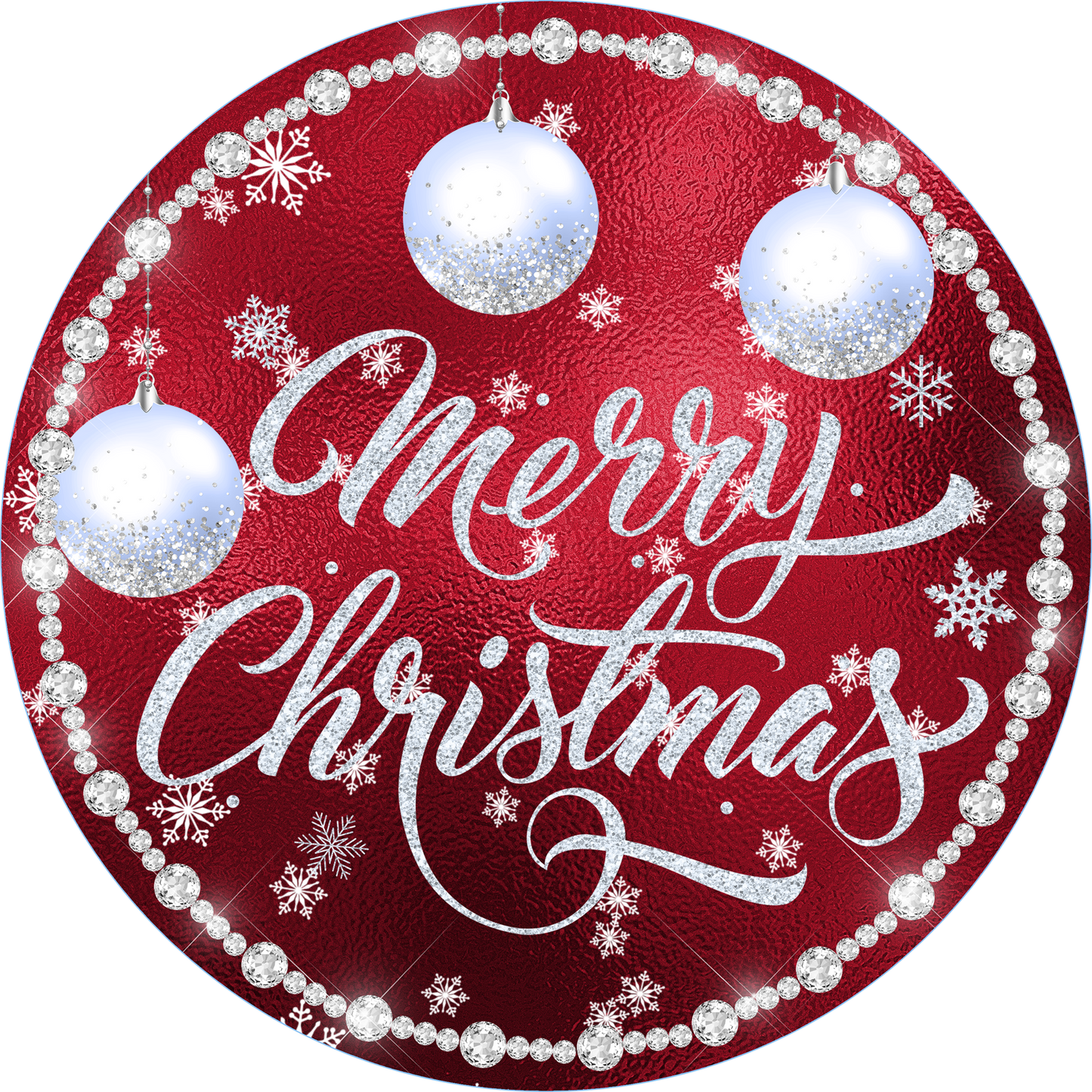 Red and Silver Merry Christmas wreath Sign Round