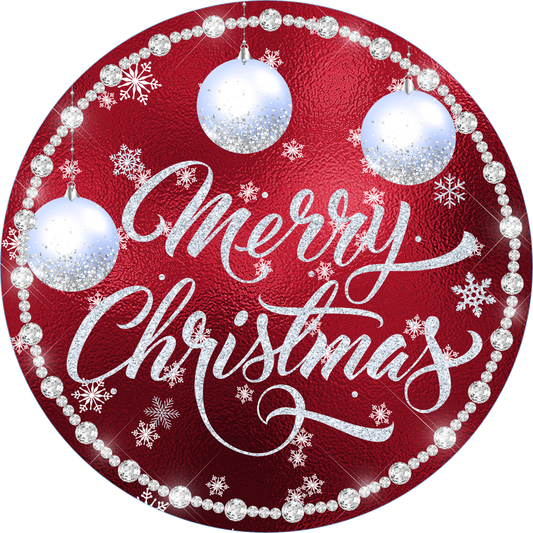 Red and Silver Merry Christmas wreath Sign Round