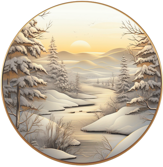 Gold and White Snow Scene Christmas Round