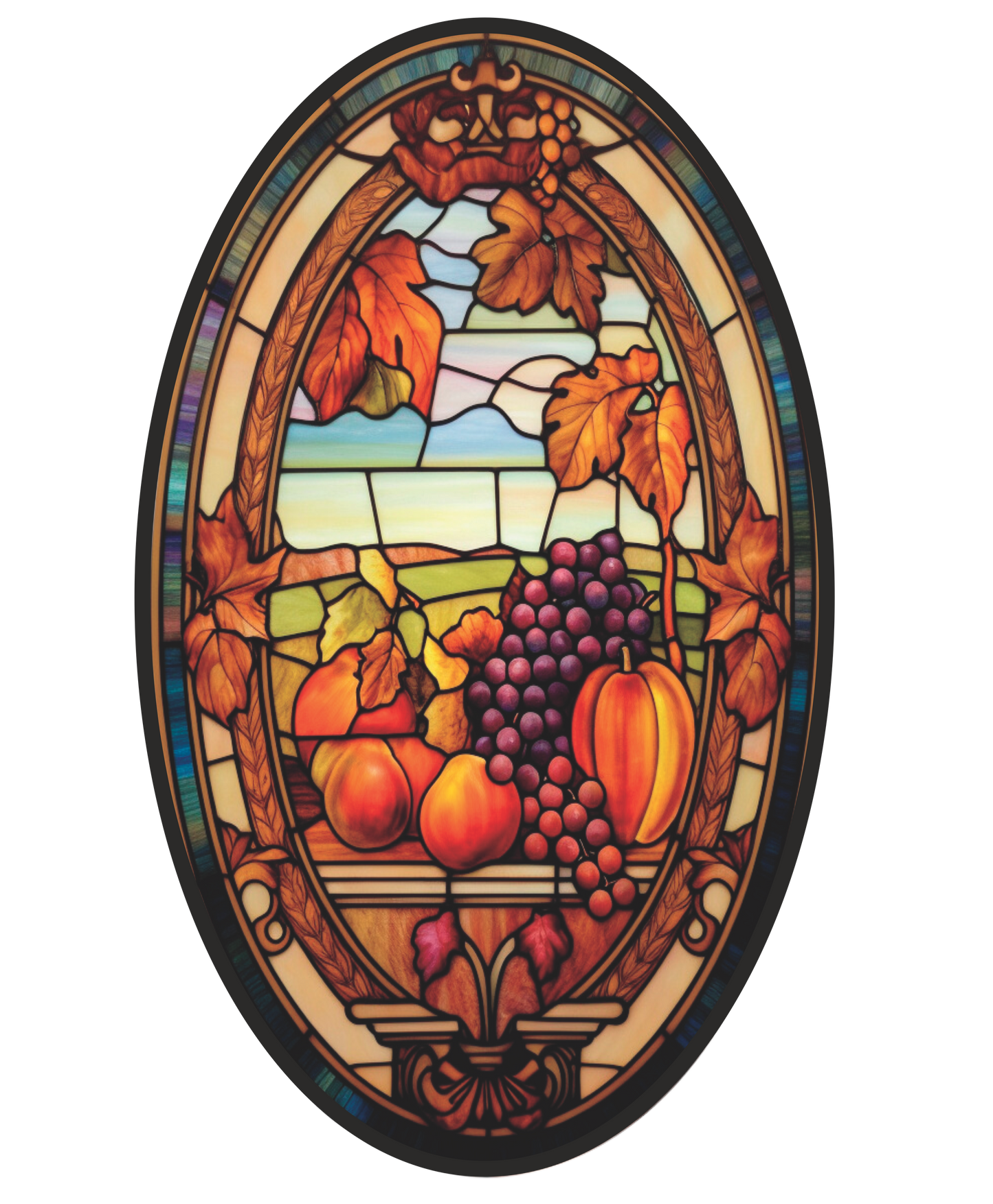Grapes pumpkins and leaves faux stained glass Oval Sign