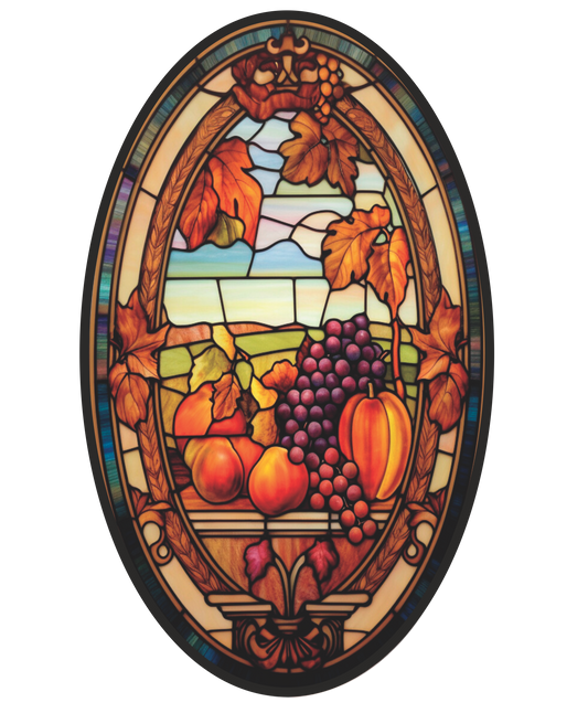 Grapes pumpkins and leaves faux stained glass Oval Sign