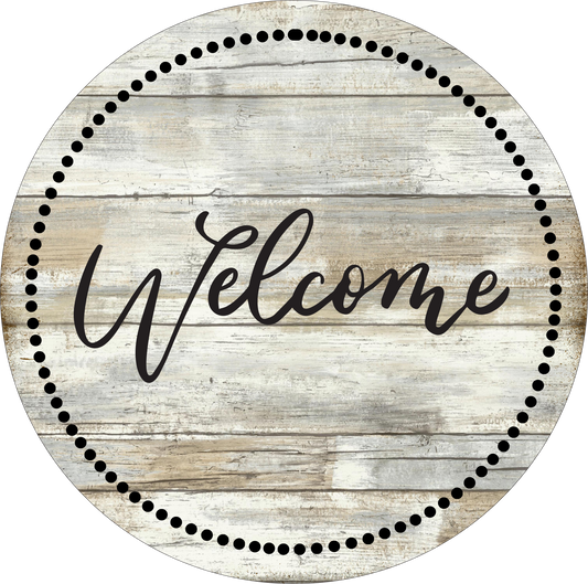 Welcome tan and grey year round wreath Sign Round