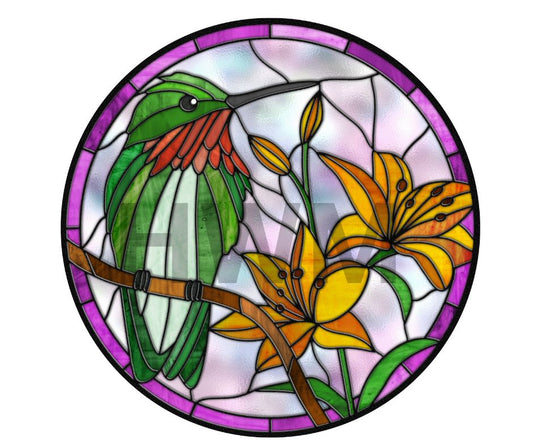 Hummingbird stained glass Round