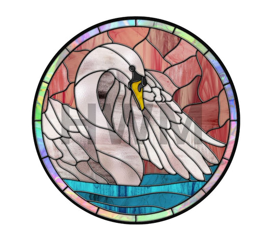 Swan stained glass Round