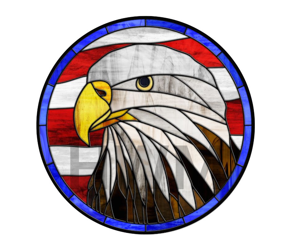 Red white and Blue Eagle stained glass Round
