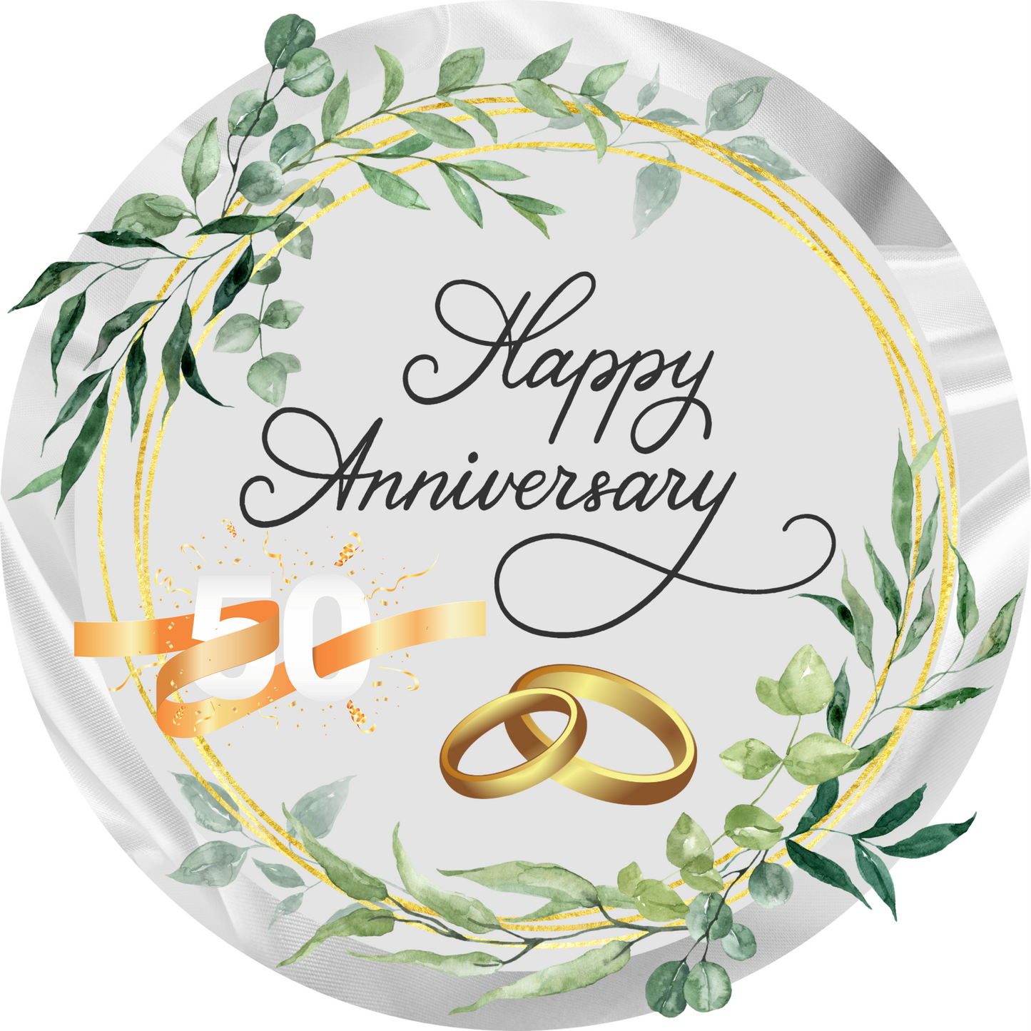 Happy 50th Anniversary with Rings Round- Silver and Gold with 50th ribbon