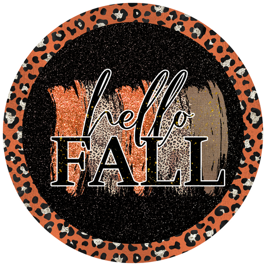 Leopard Hello Fall Round Sign