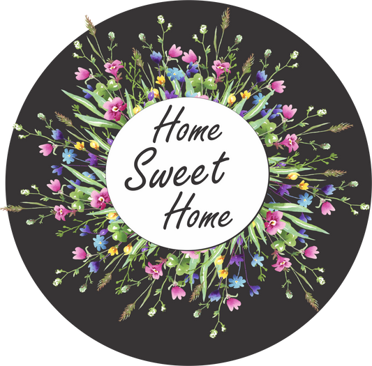 Home Sweet Home Dark BG Floral Wreath Round