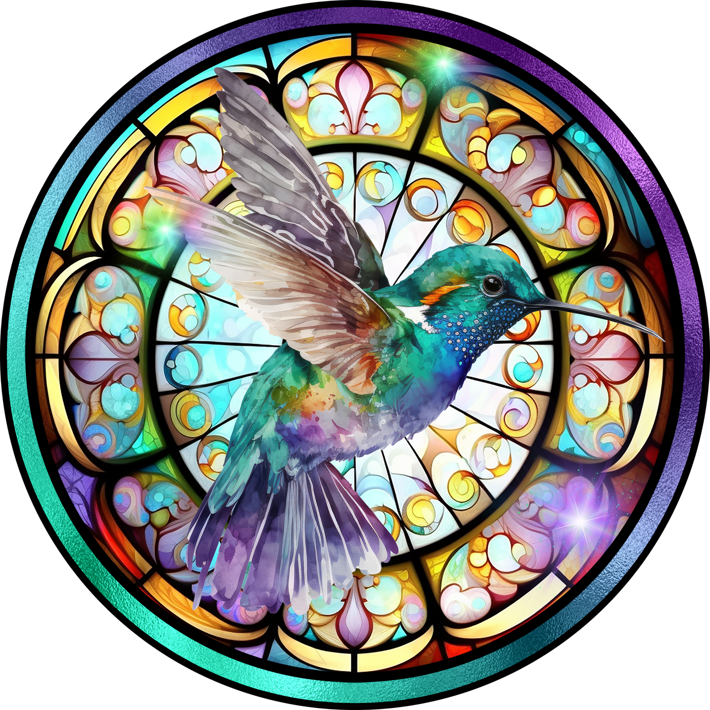 Hummingbird Faux Stained Glass Round