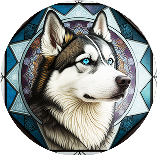 Husky Faux Stained Glass Look Wreath Sign Round