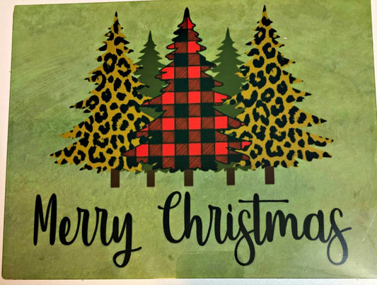 Merry Christmas Black and Red Checkered /Leopard Print Christmas Tree sign