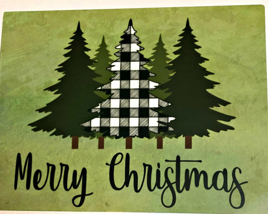 Merry Christmas Black and White Checkered Tree sign