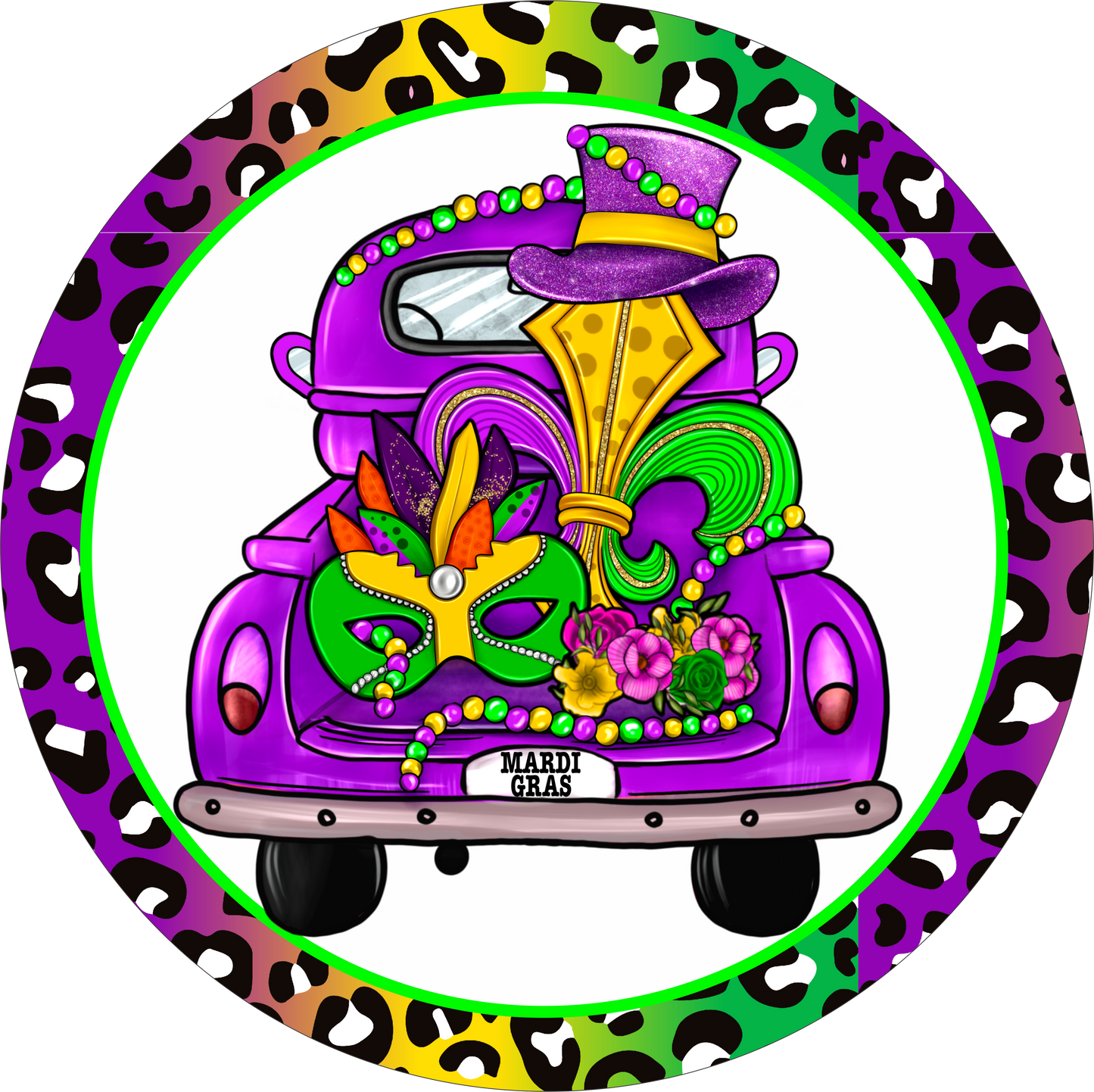 Mardi Gras Truck wreath Sign Round