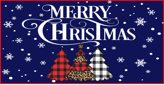 Blue Merry Christmas Trees Sign 6x12