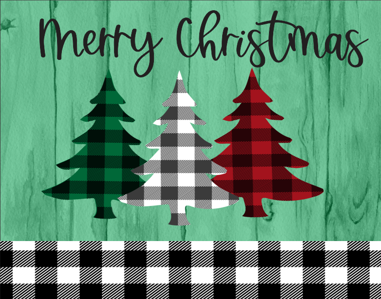 Merry Christmas Red, Green and White Checked trees sign