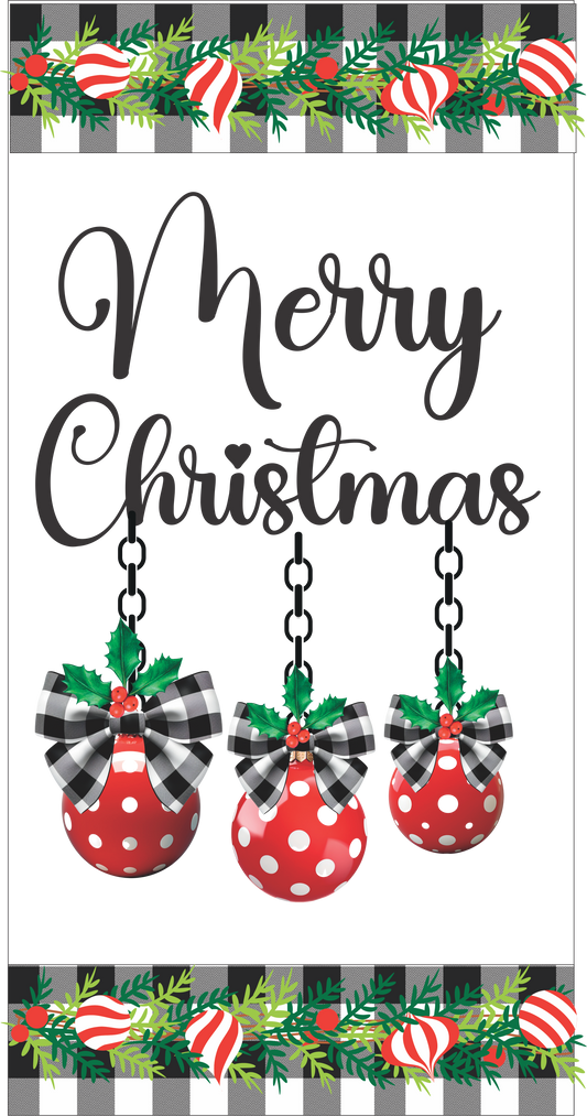 Merry Christmas Black and white with ornaments Sign 6x12