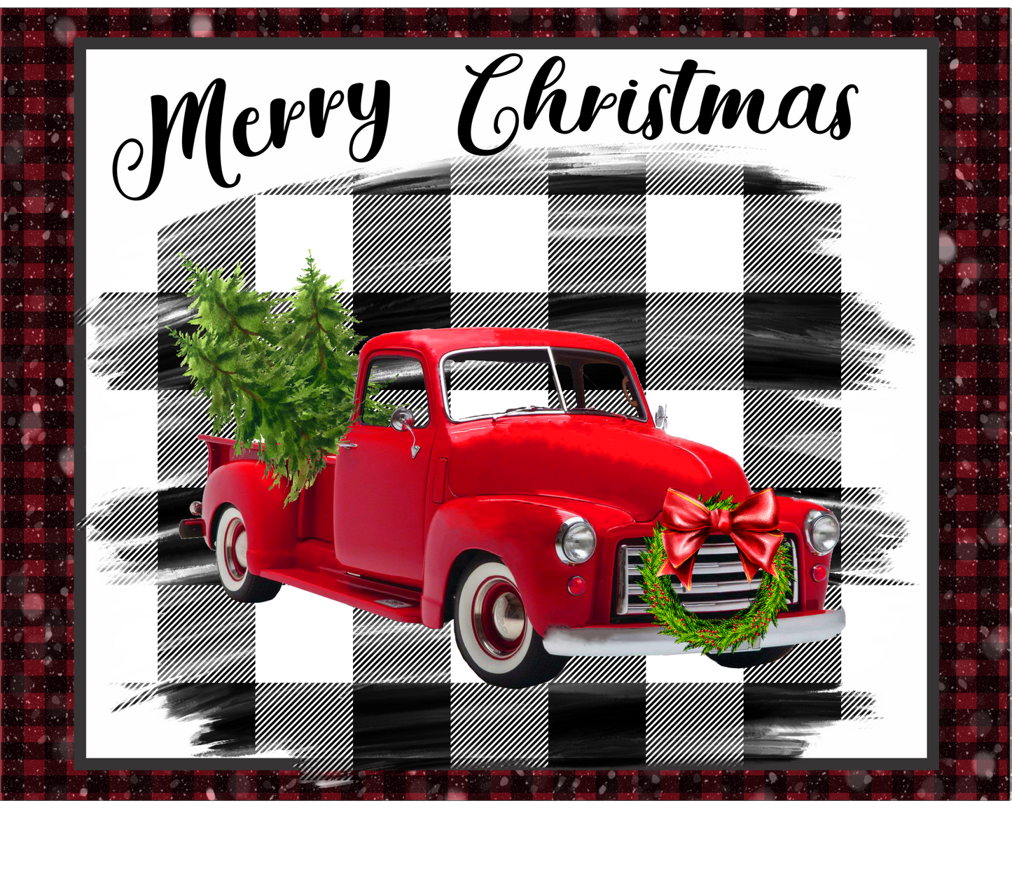 Merry Christmas Red, White and Black with Red Truck sign