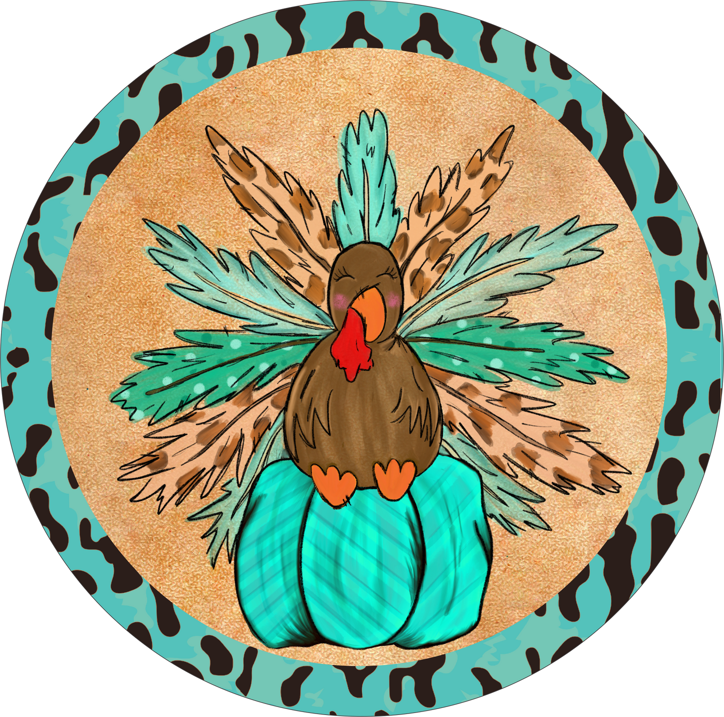 Turquoise Leopard Print Turkey Day Round