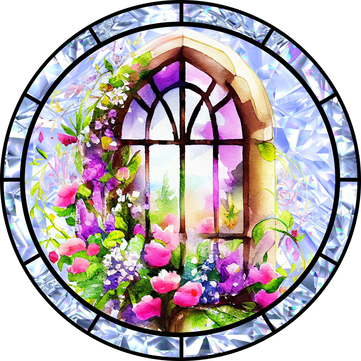 Old Church Window Faux Stained Glass Round