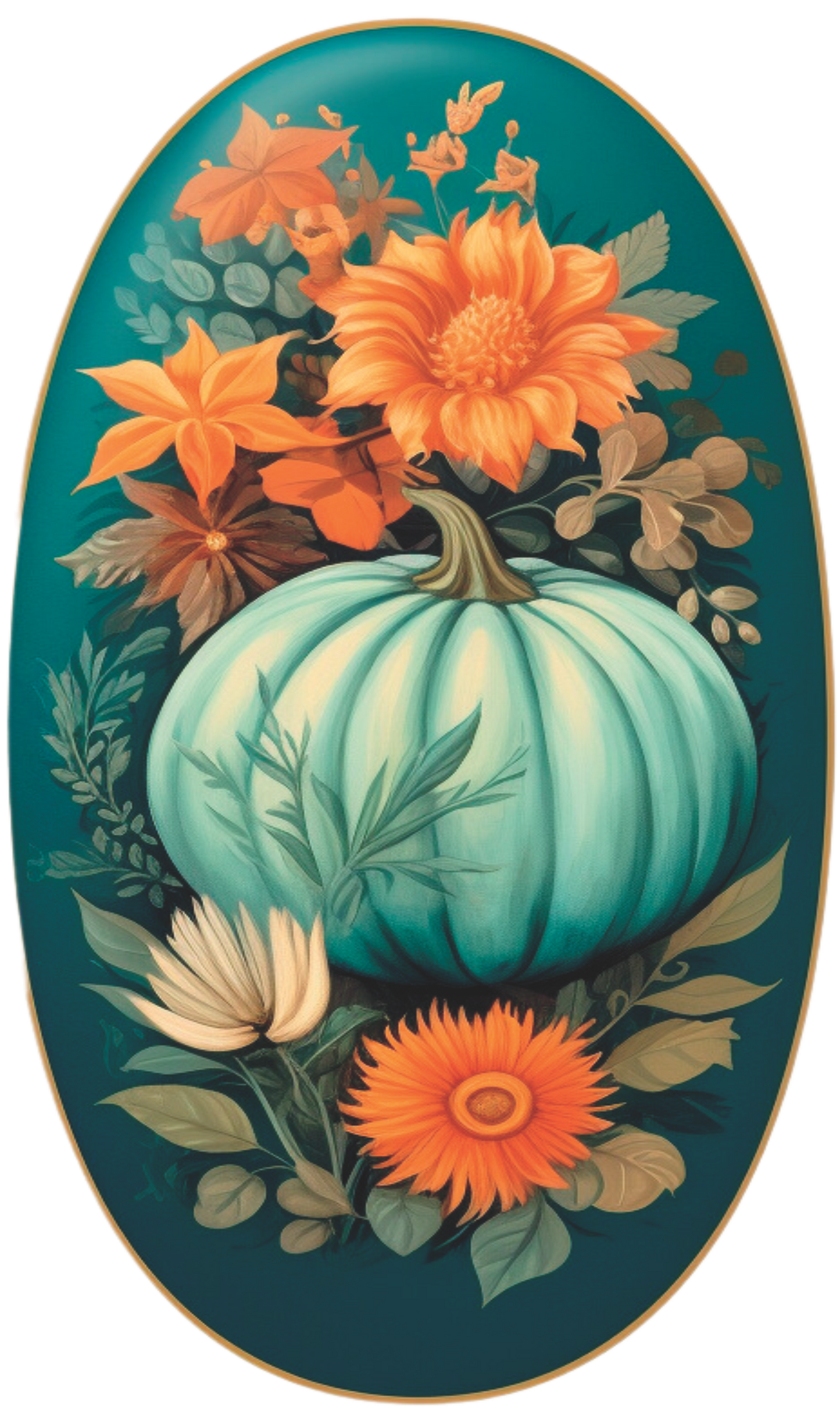 Teal and Orange Fall Pumpkins Oval Sign