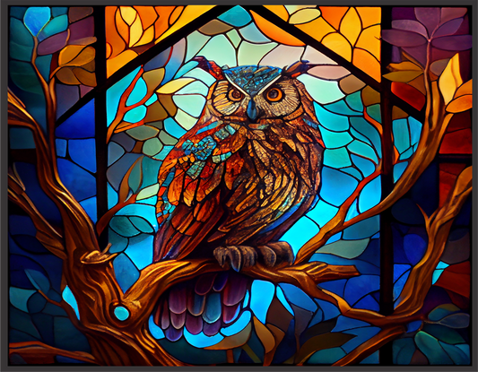 Owl Stained Glass Look Sign 9x7