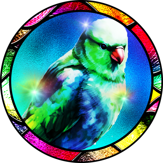 Colorful Bird Faux Stained Glass Round