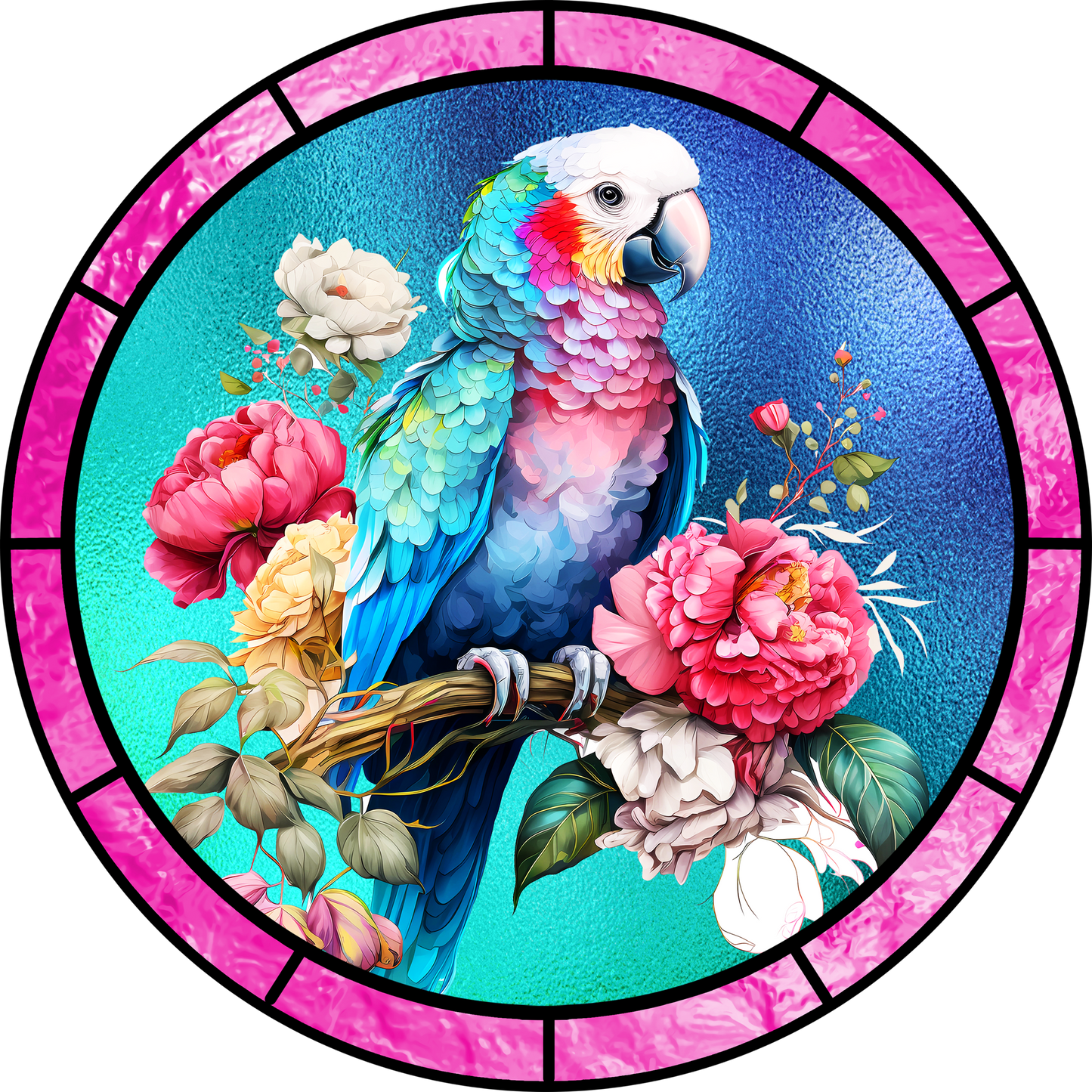 Colorful Parrot Faux Stained Glass Round
