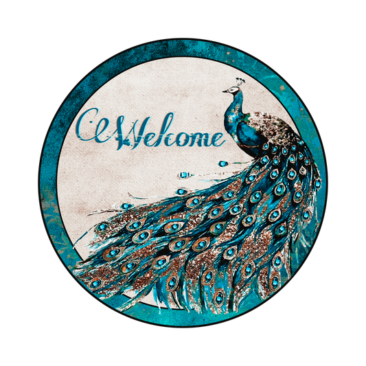 Welcome Peacock rustic Round