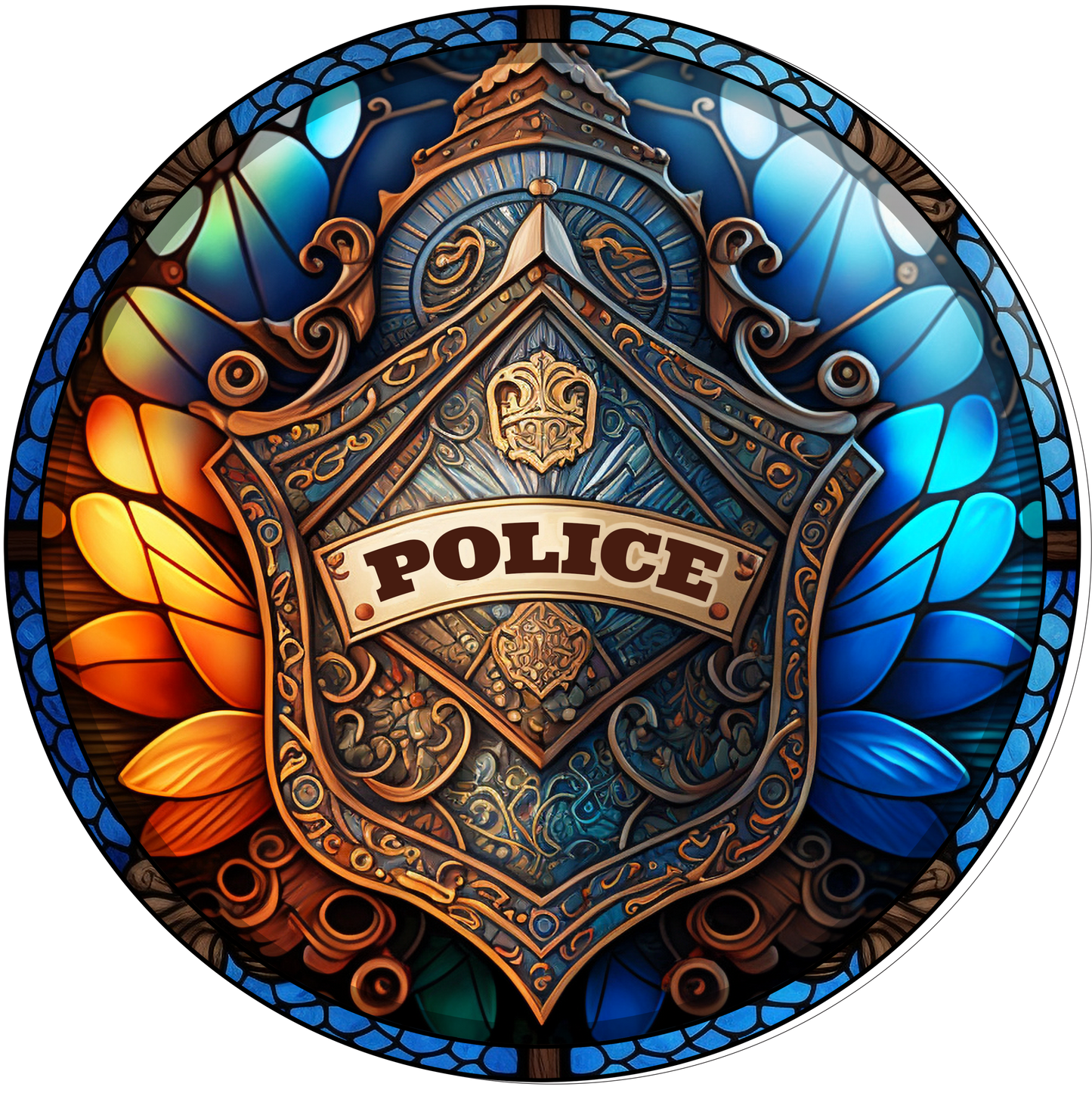 Police Faux Stained Glass Look Wreath Sign Round