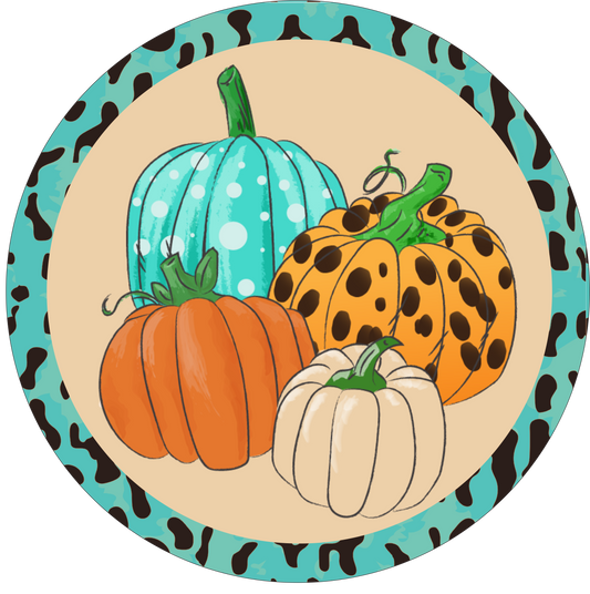 Turquoise Leopard Print and Patterned Pumpkins Round