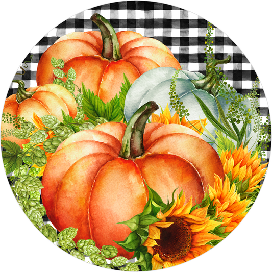 Fall Pumpkin Sunflower buffalo plaid Round