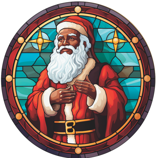 Santa Faux Stained Glass Round Sign