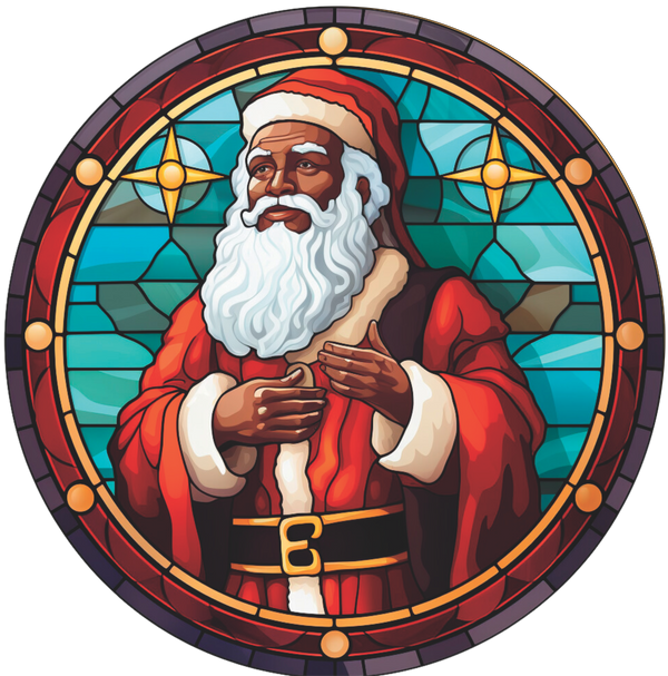 Santa Faux Stained Glass Round Sign – RCL Signs and More