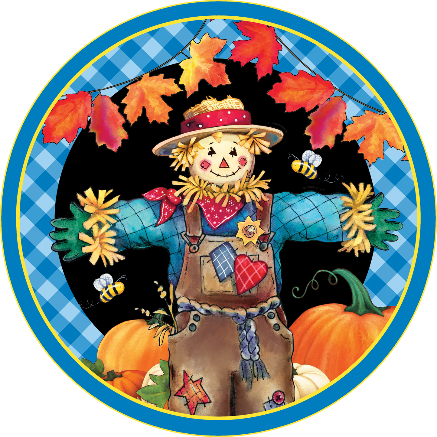 Blue Scarecrow Sign Round