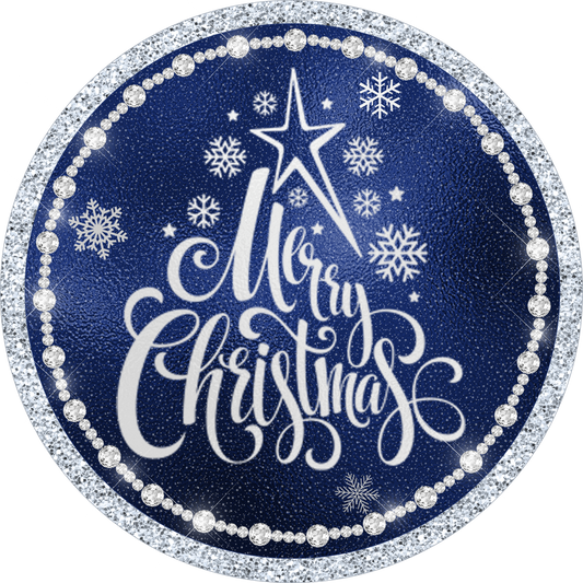 Blue and Silver Merry Christmas wreath Sign Round