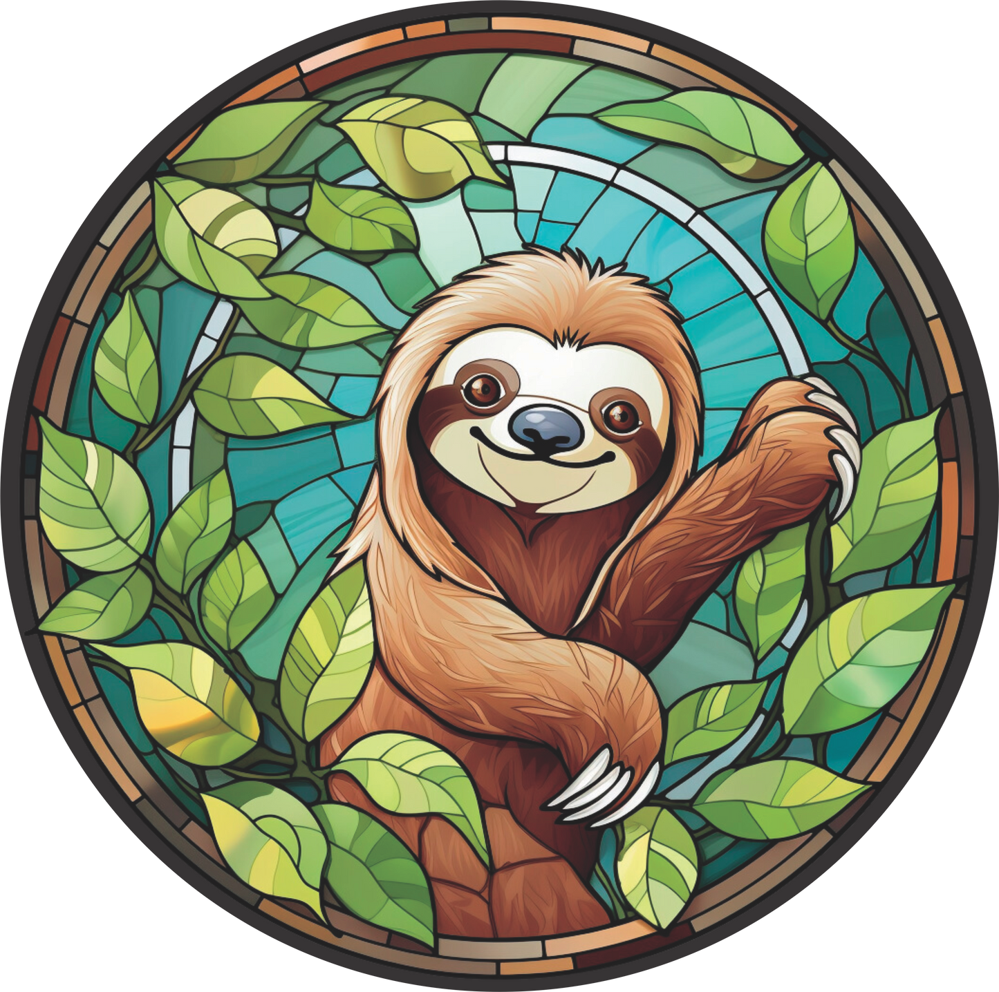 Sloth in a Tree Stained Glass Wreath Sign Round