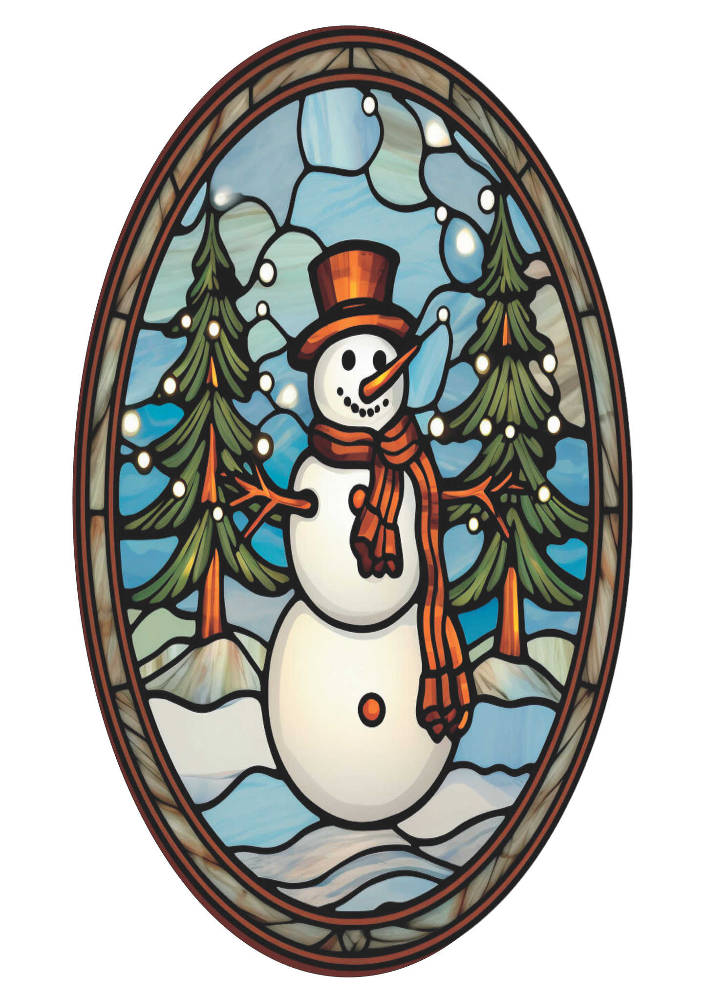 Snowman Stained Glass Oval Sign 7x12