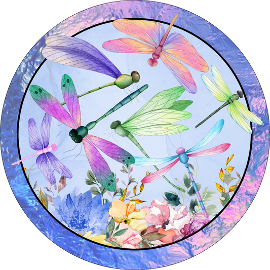Spring Dragonflies Stained Glass Round