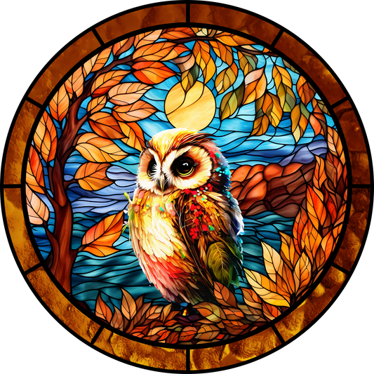 Stained glass look Owl Round Sign