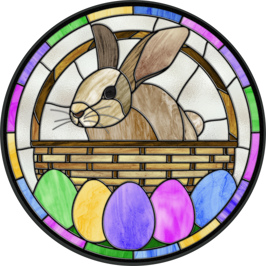 Bunny with eggs stained glass Look Wreath Sign Round