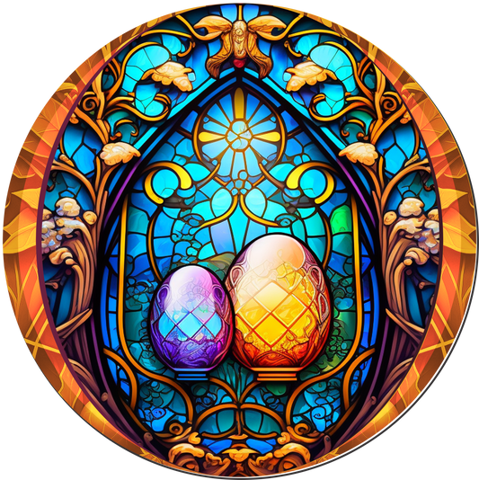 Stained Glass Look Eggs Wreath Sign Round