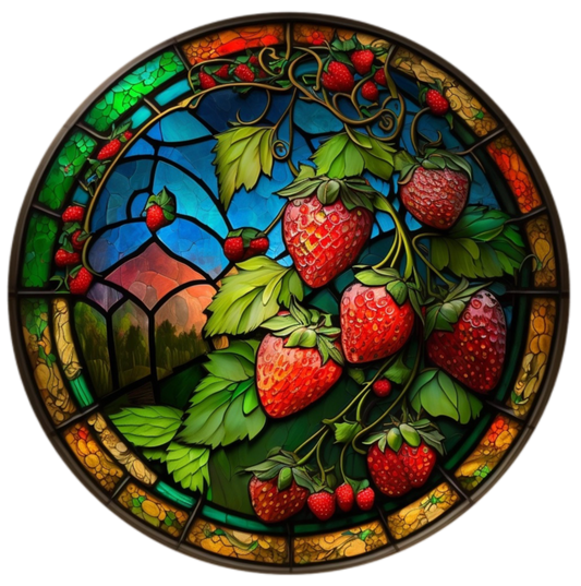 Strawberries faux Stained Glass Round