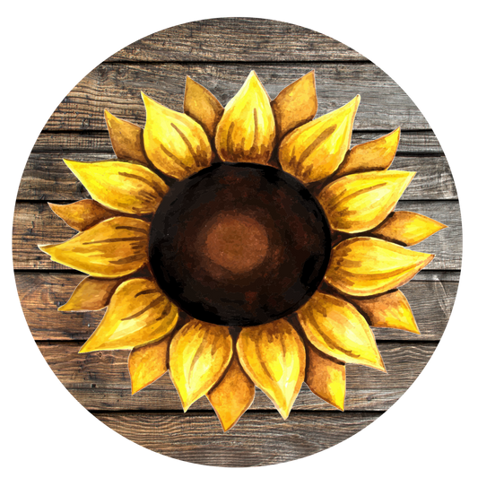Sunflower on wood background Round