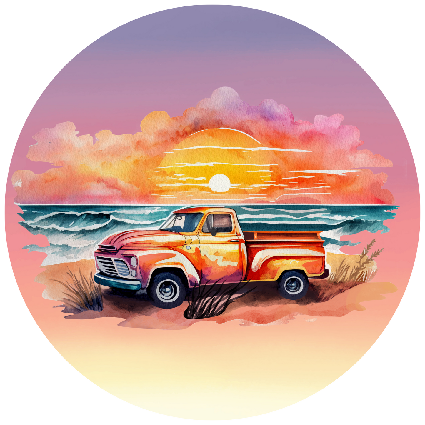 Sunset Beach Truck Round Sign
