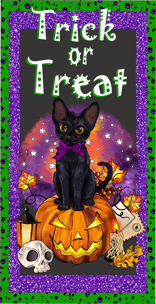 Trick or Treat Pumpkin cat sign 6x12