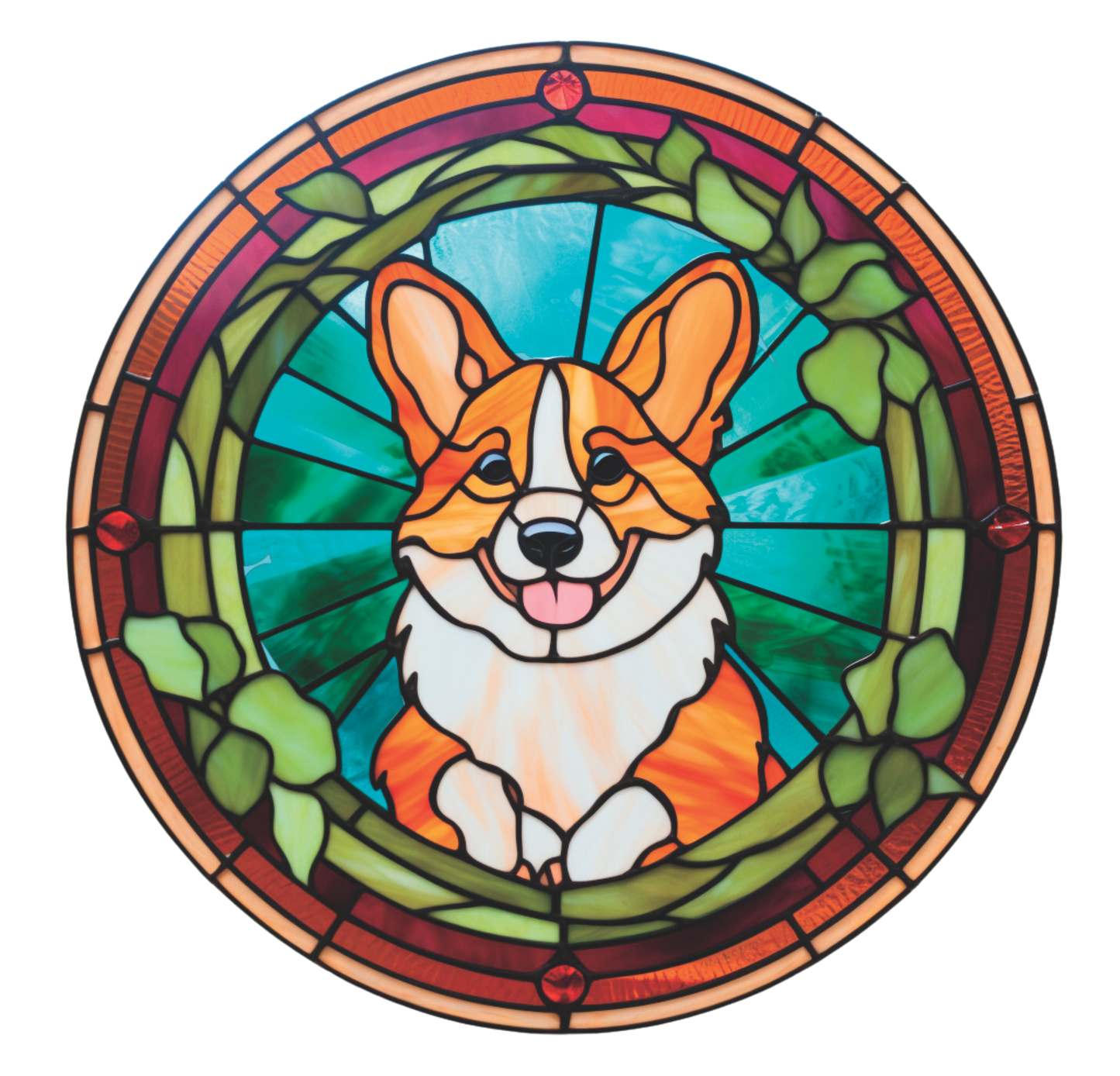 Tri-colored stained glass Corgi Wreath Sign Round